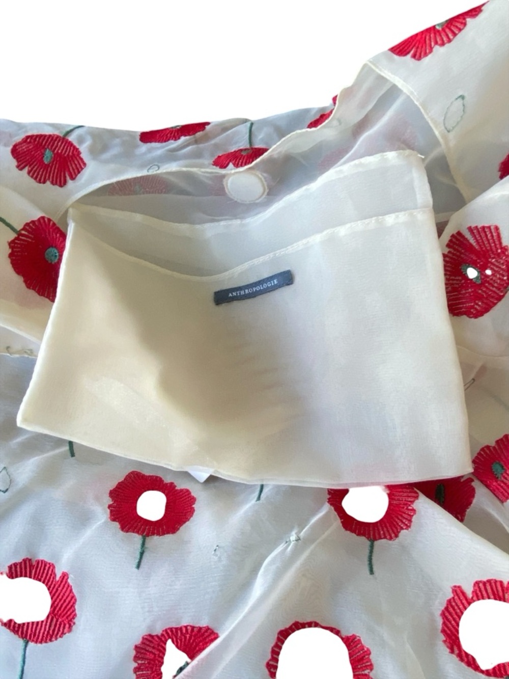 ANTHROPOLOGIE Cream Shoulder Bag with Red Embroidered Flowers - Picture 7 of 7
